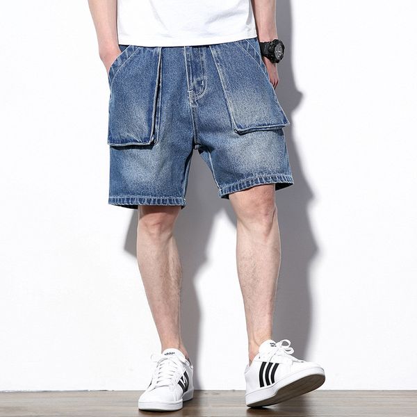 denim shorts men 2019 summer new japanese large size solid color casual tooling five points shorts men's loose denim, Blue
denim shorts men 2019 summer new japanese large size solid color casual tooling five points shorts men's loose denim, Blue