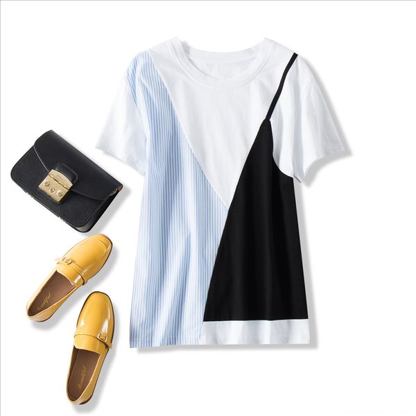 irregular contrast color short-sleeved straps stitching niche loose slim versatile irregular contrast color t-shirt female short-sleeved str, White
irregular contrast color short-sleeved straps stitching niche loose slim versatile irregular contrast color t-shirt female short-sleeved str, White