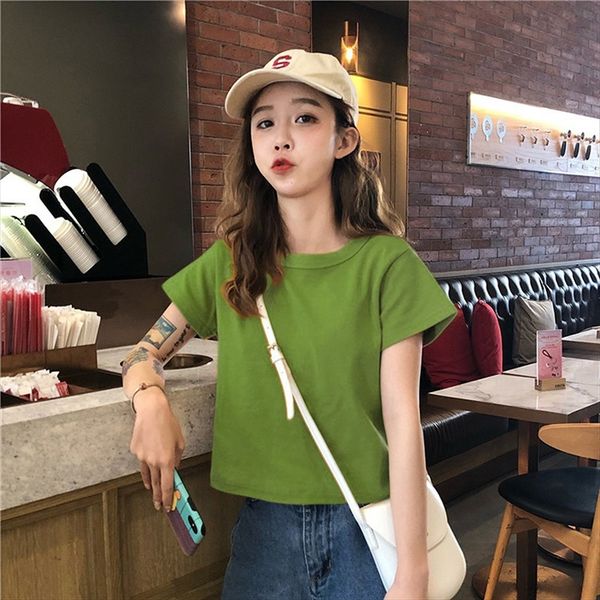 short-sleeved women's 2020 all-match t-shirt small women's summer short high-waisted avocado green t-shirt ins fashion, White 
short-sleeved women's 2020 all-match t-shirt small women's summer short high-waisted avocado green t-shirt ins fashion, White