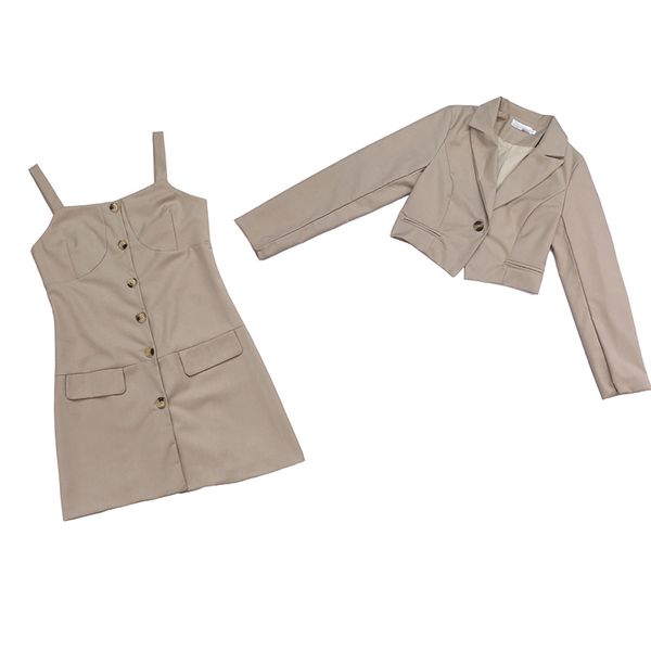 new autumn fashion ladies suits sets one button long sleeve short jackets + single breasted strap dress feminine suits, Gray
new autumn fashion ladies suits sets one button long sleeve short jackets + single breasted strap dress feminine suits, Gray