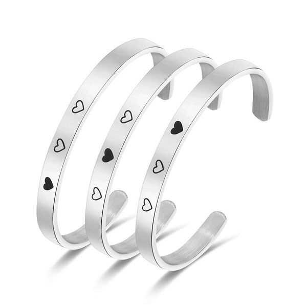 new fashion white 6mm stainless steel open bracelet for women carved heart pattern bracelet simple couple trinket, Black
new fashion white 6mm stainless steel open bracelet for women carved heart pattern bracelet simple couple trinket, Black
