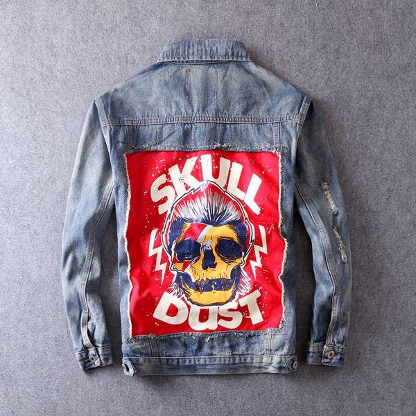 2019 autumn winter fashion men jacket blue color punk style skull printed destroyed jacket high street hip hop denim men, Black;brown
2019 autumn winter fashion men jacket blue color punk style skull printed destroyed jacket high street hip hop denim men, Black;brown