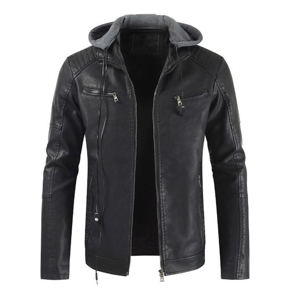 autumn and winter new men's leather jacket warm casual jacket motorcycle coat hooded solid color cap removable, Black
autumn and winter new men's leather jacket warm casual jacket motorcycle coat hooded solid color cap removable, Black