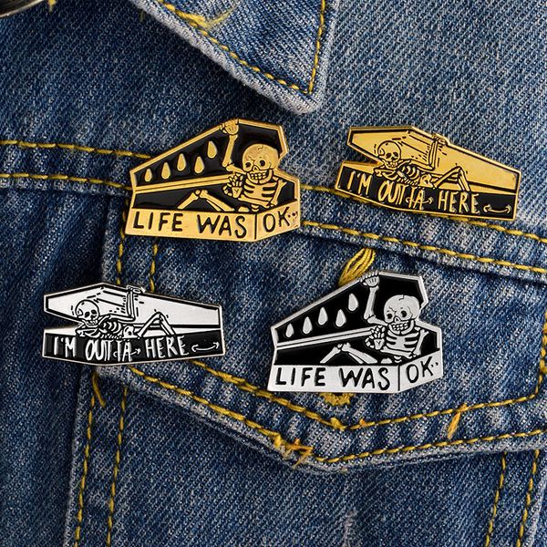 New Skull Enamel Brooches Life was OK Creative Lapel Pin Button Clothes Collar Brooch badge For women Men Fashion Jewelry Gift
New Skull Enamel Brooches Life was OK Creative Lapel Pin Button Clothes Collar Brooch badge For women Men Fashion Jewelry Gift