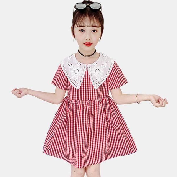 girls summer dress plaid girls dresses embroidery flower kids draped dresses turn down collar clothes, Red;yellow
girls summer dress plaid girls dresses embroidery flower kids draped dresses turn down collar clothes, Red;yellow