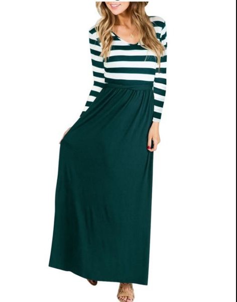 womens designer long-sleeved dress striped stitching long skirt, Black;gray
womens designer long-sleeved dress striped stitching long skirt, Black;gray