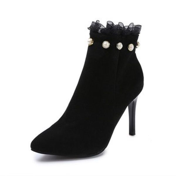 winter boots woman 2019 new wild pointed women's high-heeled short boots solid color pearl lace stiletto women's, Black
winter boots woman 2019 new wild pointed women's high-heeled short boots solid color pearl lace stiletto women's, Black