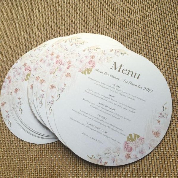 50pcs beautiful paper menu card round shape paper invitation cards with custom printing
50pcs beautiful paper menu card round shape paper invitation cards with custom printing