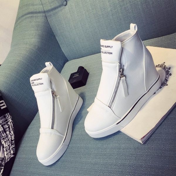 women pu leather elevator shoes female wedge flat shoes solid walking sneakers ladies zipper platform high heels e15-56, Black
women pu leather elevator shoes female wedge flat shoes solid walking sneakers ladies zipper platform high heels e15-56, Black