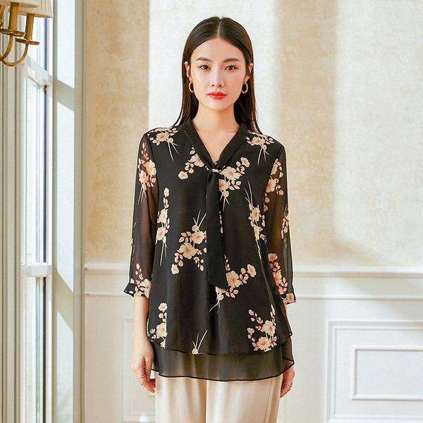 plus size 5xl 100% pure silk blouses summer double layer silk chiffon shirts women v neck ribbon casual loose ladies 2020, White
plus size 5xl 100% pure silk blouses summer double layer silk chiffon shirts women v neck ribbon casual loose ladies 2020, White