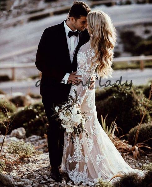 vintage champagne bohemian lace wedding dresses with long sleeve 2019 jewel full back mermaid country holiday summer bridal gown, White
vintage champagne bohemian lace wedding dresses with long sleeve 2019 jewel full back mermaid country holiday summer bridal gown, White