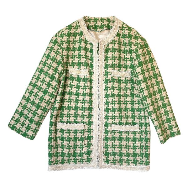 fashion brand women's high-end luxury autumn winter color checkered woven tweed coat, Black
fashion brand women's high-end luxury autumn winter color checkered woven tweed coat, Black