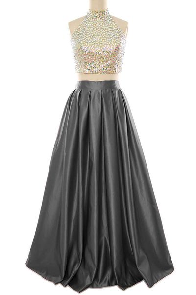 beaded 2 pieces prom dresses 2019 red gray long prom gowns with open back party dress, Black
beaded 2 pieces prom dresses 2019 red gray long prom gowns with open back party dress, Black