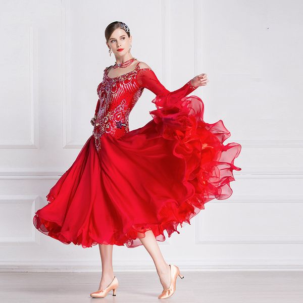the new national standard modern dance clothing big pendulum dress practice clothing ballroom dancing waltz-b-18339, Black;red
the new national standard modern dance clothing big pendulum dress practice clothing ballroom dancing waltz-b-18339, Black;red