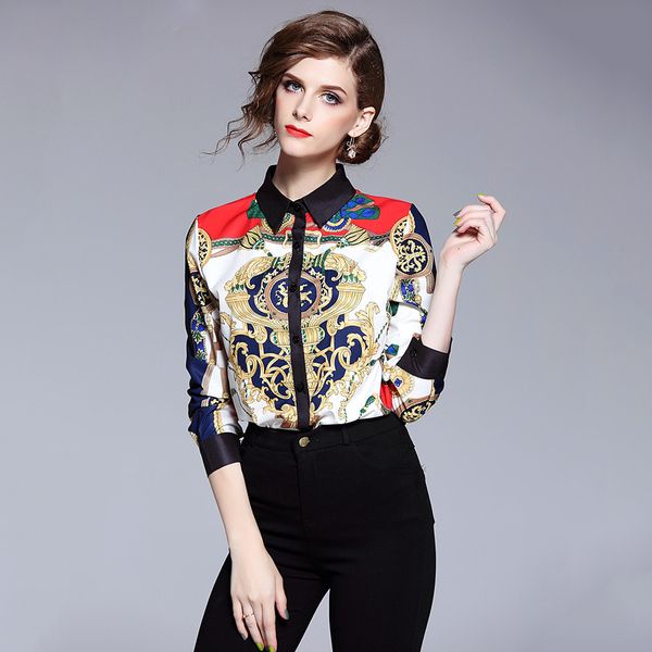 womens womens blouses and 2019 runway shirt women long sleeve shirts print vintage blusa feminina manga comprida, White
womens womens blouses and 2019 runway shirt women long sleeve shirts print vintage blusa feminina manga comprida, White