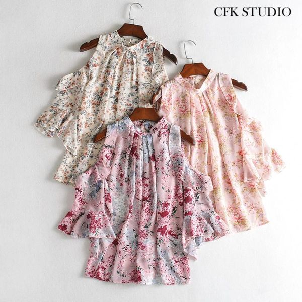 women blouse with floral print half sleeve loose femme pink chiffon top, White
women blouse with floral print half sleeve loose femme pink chiffon top, White