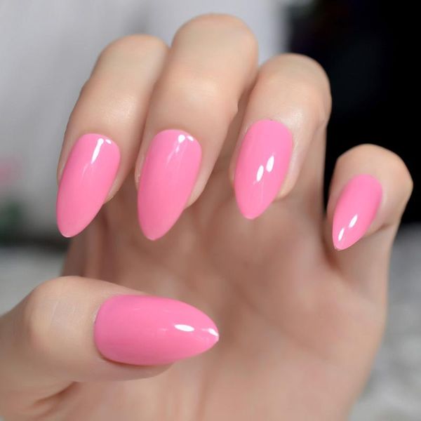 

24pcs/kit peach pink artificial nails simple design fake nail tips medium sharp stiletto uv gel nail lady daily wear z947, Red;gold