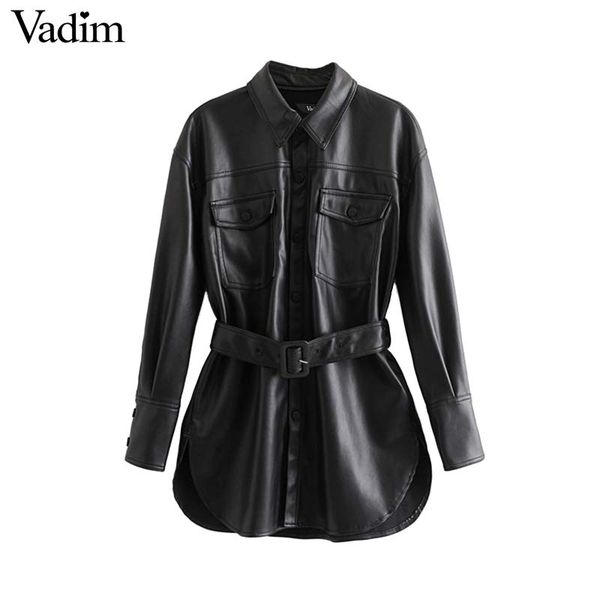 vadim women black pu leather jackets bow tie sashes pockets long sleeve split coats female outwear chic casual ca585
vadim women black pu leather jackets bow tie sashes pockets long sleeve split coats female outwear chic casual ca585