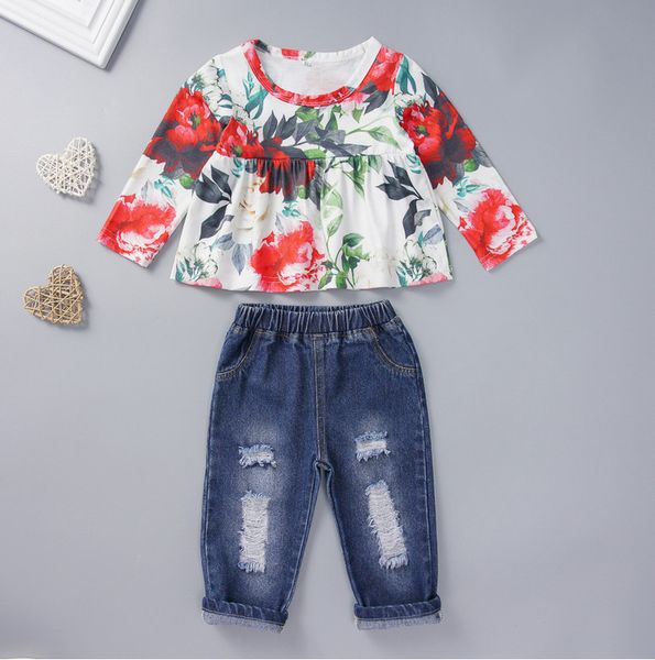 2019 baby spring autumn clothing 2pcs toddler kids baby girl flare sleeve t-shirt +ripped jeans pants outfit clothes, White
2019 baby spring autumn clothing 2pcs toddler kids baby girl flare sleeve t-shirt +ripped jeans pants outfit clothes, White