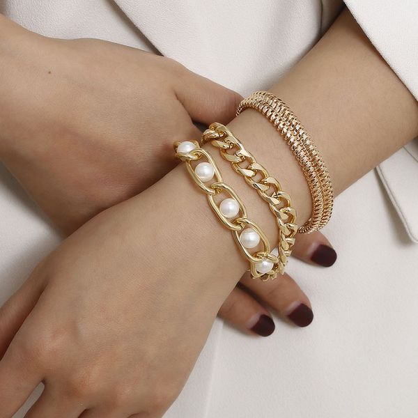 charm bracelets vintage creative multilayer simulated pearl thick chain for women punk geometric bracelet lady fashion jewelry xr2768, Golden;silver
charm bracelets vintage creative multilayer simulated pearl thick chain for women punk geometric bracelet lady fashion jewelry xr2768, Golden;silver