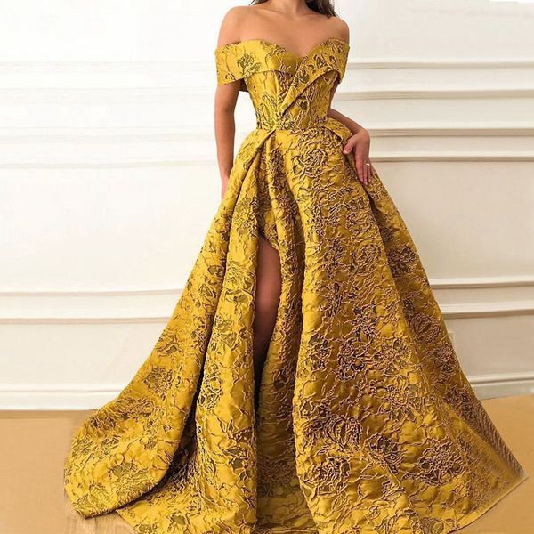 long evening dresses 2020 elegant cap sleeve v-neck high slit saudi arabia gold formal gown, Black;red
long evening dresses 2020 elegant cap sleeve v-neck high slit saudi arabia gold formal gown, Black;red