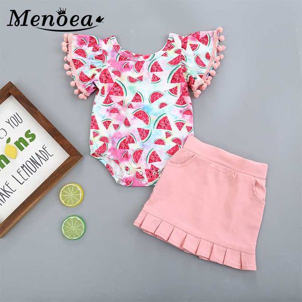 clothing sets menoea 0-2y born baby girls clothes suits 2021 summer romper skirt outfits tassel cute watermelon sunsuit, White