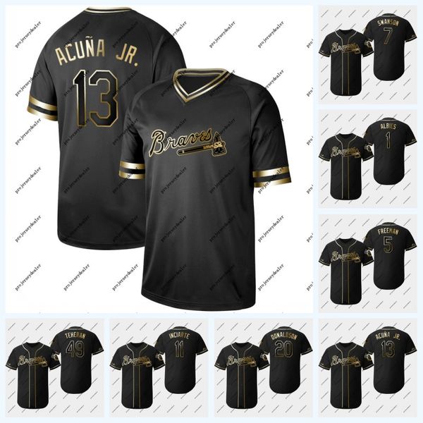 13 Ronald Acuna Jr. 2019 Golden Edition Ozzie Albies Freddie Freeman Dansby Swanson Josh Donaldson Nick Markakis Inciarte Braves Jersey