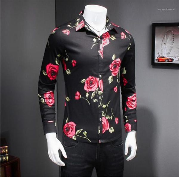 neck long sleeve rose pattern mens shirts casual males clothing spring mens casual shirts fashion lapel, White;black
neck long sleeve rose pattern mens shirts casual males clothing spring mens casual shirts fashion lapel, White;black