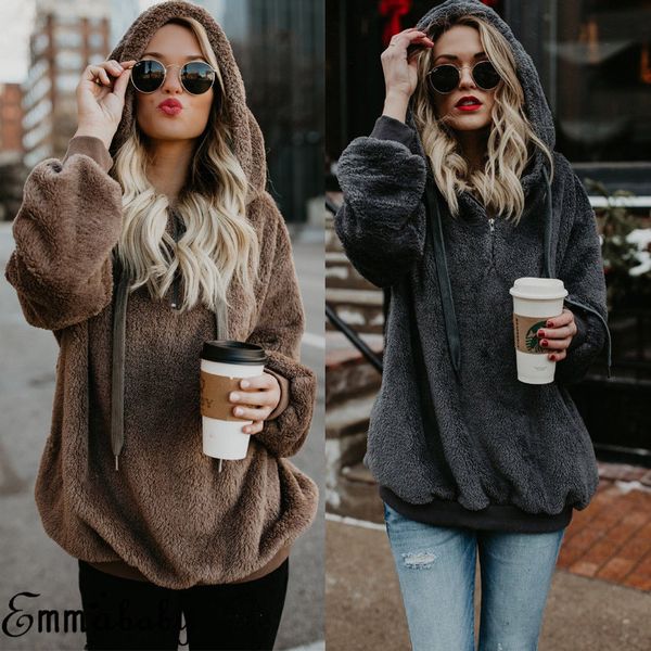 fashion women casual long sleeve autumn warm fleece hooded pullovers coat, Black;white
fashion women casual long sleeve autumn warm fleece hooded pullovers coat, Black;white