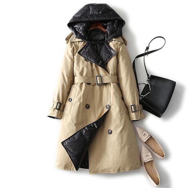 new luxury white duck down jacket women winter hooded collar down coat with belt female slim long thick warm coat outerwear, Black
new luxury white duck down jacket women winter hooded collar down coat with belt female slim long thick warm coat outerwear, Black