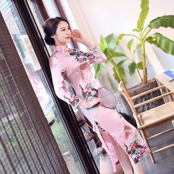 pink bride wedding qipao elegant chinese women print flower evening dress oriental female plus size 3xl long cheongsam vestidos s703, Red;black
pink bride wedding qipao elegant chinese women print flower evening dress oriental female plus size 3xl long cheongsam vestidos s703, Red;black
