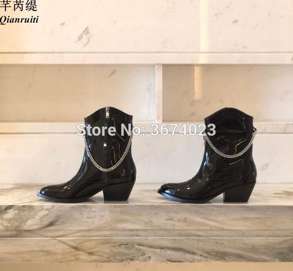 qianruiti cowboy boots vintage women chains ankle boots zipper low heels pointed toe short booties motorcycle women, Black
qianruiti cowboy boots vintage women chains ankle boots zipper low heels pointed toe short booties motorcycle women, Black