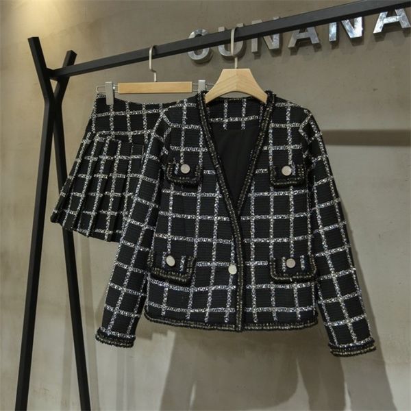 two piece dress elegant qualities womens autumn winter plaid tweed sets fashion long sleeve single button v-neck short coats slim fit a-line, White
two piece dress elegant qualities womens autumn winter plaid tweed sets fashion long sleeve single button v-neck short coats slim fit a-line, White