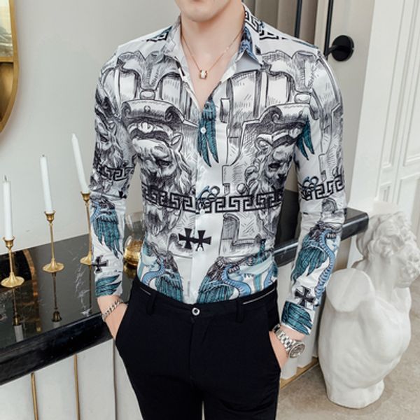 2019 new autumn men's slim long-sleeved shirt men's high-end fashion gentleman double lion head business printing men's shirt, White;black
2019 new autumn men's slim long-sleeved shirt men's high-end fashion gentleman double lion head business printing men's shirt, White;black
