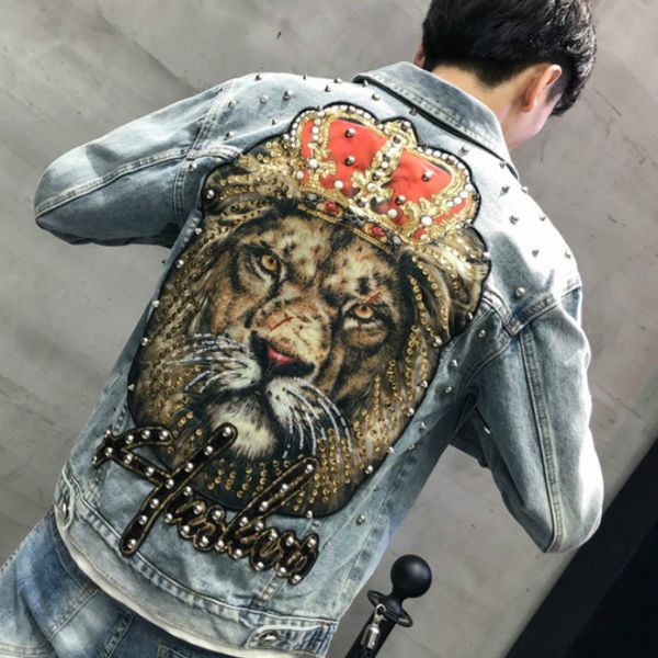 punk sequins beaded men's denim jacket streetwear hole jeans jacket casual outerwear bomber chaquetas hombre, Black;brown
punk sequins beaded men's denim jacket streetwear hole jeans jacket casual outerwear bomber chaquetas hombre, Black;brown