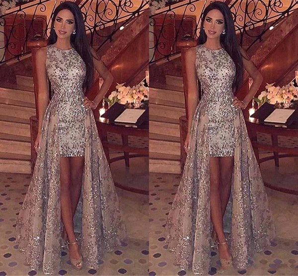 sparkly sequins sheath short prom dresses 2019 jewel neck sleeveless formal party evening gowns with detachable overskirts, Black
sparkly sequins sheath short prom dresses 2019 jewel neck sleeveless formal party evening gowns with detachable overskirts, Black