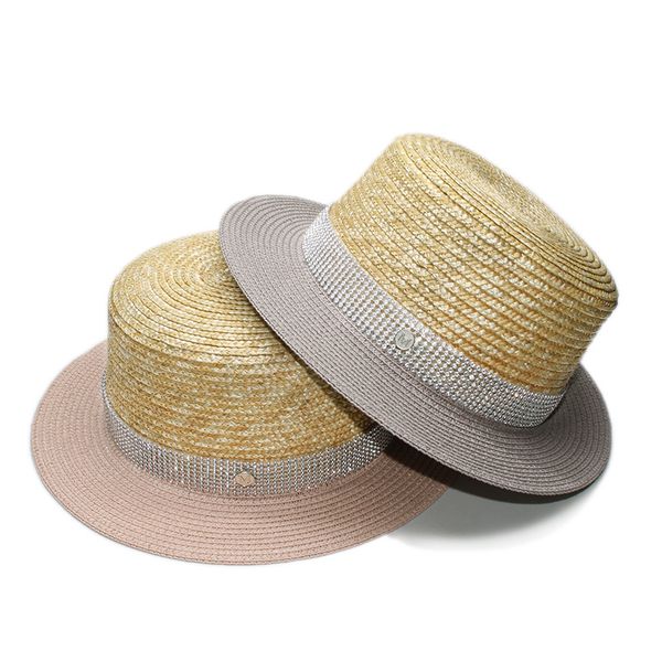 m letter hard diamond round flat two-color straw patchwork hat women sun beach sunscreen pork-pie boater summer cap 57cm, Blue;gray
m letter hard diamond round flat two-color straw patchwork hat women sun beach sunscreen pork-pie boater summer cap 57cm, Blue;gray