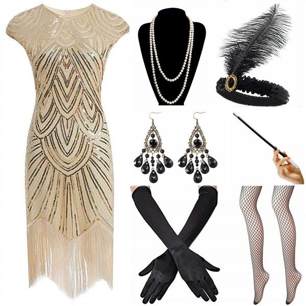 quality women 1920s flapper dress roaring 20s fringe beaded great gatsby costume dress with accessories set, White;black
quality women 1920s flapper dress roaring 20s fringe beaded great gatsby costume dress with accessories set, White;black