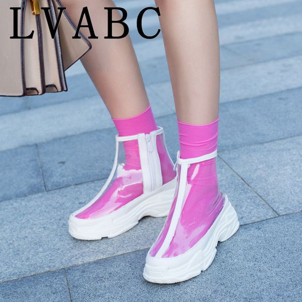 2018 new flat platform ankle boots women transparent boots brand design round toe short ladies sneakers spring shoes white, Black
2018 new flat platform ankle boots women transparent boots brand design round toe short ladies sneakers spring shoes white, Black