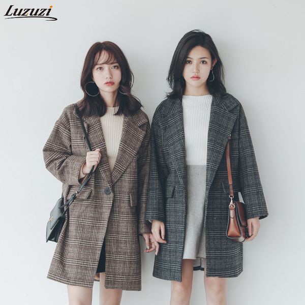 luzuzi winter new fashion loose plaid thick women woolen coat with pocket 2019 casual female outwear coffee gray one button, Black
luzuzi winter new fashion loose plaid thick women woolen coat with pocket 2019 casual female outwear coffee gray one button, Black