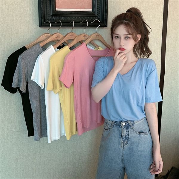 pure color short-sleeved t-shirt female t-shirt underwear ins fashion 2020 casual loose v-neck students, White
pure color short-sleeved t-shirt female t-shirt underwear ins fashion 2020 casual loose v-neck students, White