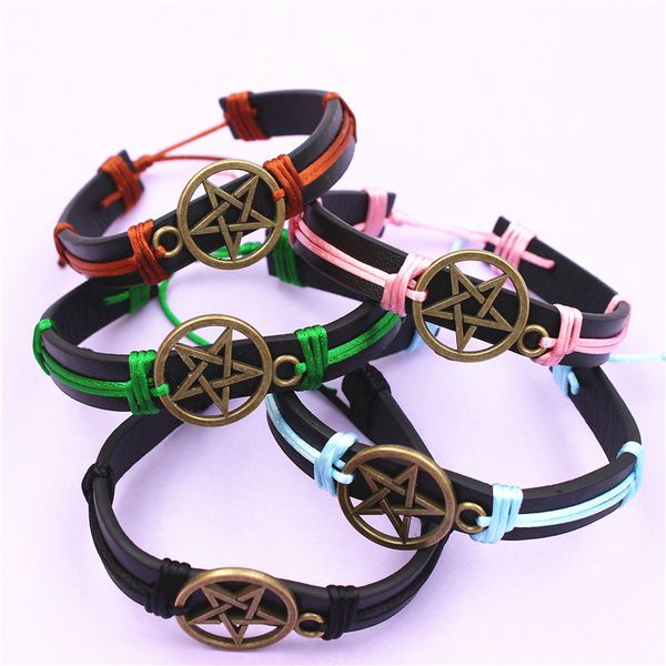 12pcs/lot dgw men and women ancient golden five-pointed star jewelry 10 colors braided leather bracelet fashion bangles, Black
12pcs/lot dgw men and women ancient golden five-pointed star jewelry 10 colors braided leather bracelet fashion bangles, Black