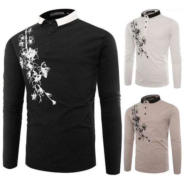 neck long sleeve mens with buttons casual teenager apparel floral printed mens designer tshirt lapel, White;black
neck long sleeve mens with buttons casual teenager apparel floral printed mens designer tshirt lapel, White;black