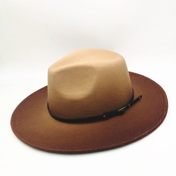 new women men wool felt fedora hat with leather belt buck gentleman lady winter autumn gradient color jazz panama hat, Blue;gray
new women men wool felt fedora hat with leather belt buck gentleman lady winter autumn gradient color jazz panama hat, Blue;gray
