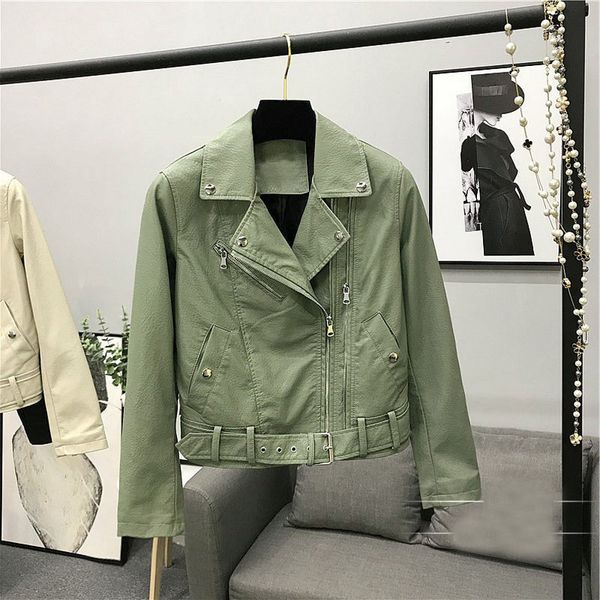 taotrees autumn solid color slim lapel short belt women's locomotive leather jacket, Black
taotrees autumn solid color slim lapel short belt women's locomotive leather jacket, Black