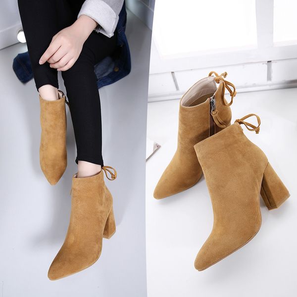 flock&leather short ankle boots women pointed toe chunky heels bottes femme back lace-up fashion botas mujer 2020, Black
flock&leather short ankle boots women pointed toe chunky heels bottes femme back lace-up fashion botas mujer 2020, Black