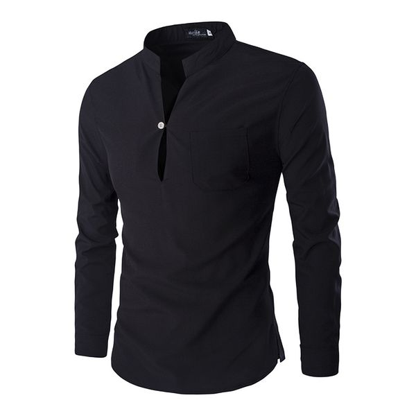 2019 spring solid casual men shirt long sleeve stand collar slim new brand men's shirts gd1160, White;black
2019 spring solid casual men shirt long sleeve stand collar slim new brand men's shirts gd1160, White;black
