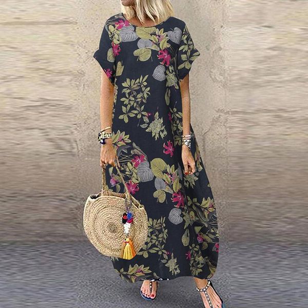 robe 2020 new summer dress women plus size o-neck floral print vintage dresses short sleeve loose long dress vestidos @35, Black;gray
robe 2020 new summer dress women plus size o-neck floral print vintage dresses short sleeve loose long dress vestidos @35, Black;gray