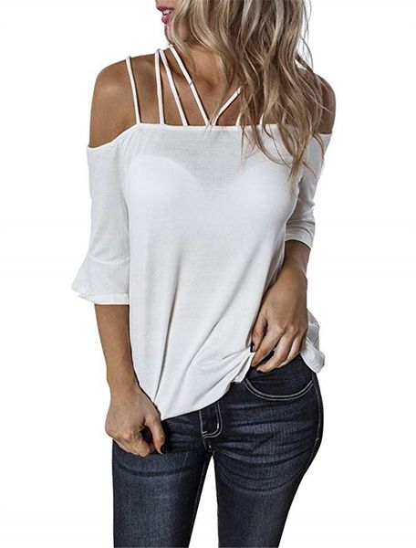 2019 women's summer solid slash neck off shoulder t shirts 3/4 bell sleeves loose casual blouse new, White
2019 women's summer solid slash neck off shoulder t shirts 3/4 bell sleeves loose casual blouse new, White