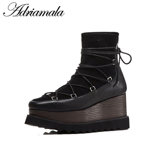 2018 genuine leather ankle boots woman lace-up round toe flat with cow leather motorcycle boots waterproof for women adriamala, Black
2018 genuine leather ankle boots woman lace-up round toe flat with cow leather motorcycle boots waterproof for women adriamala, Black